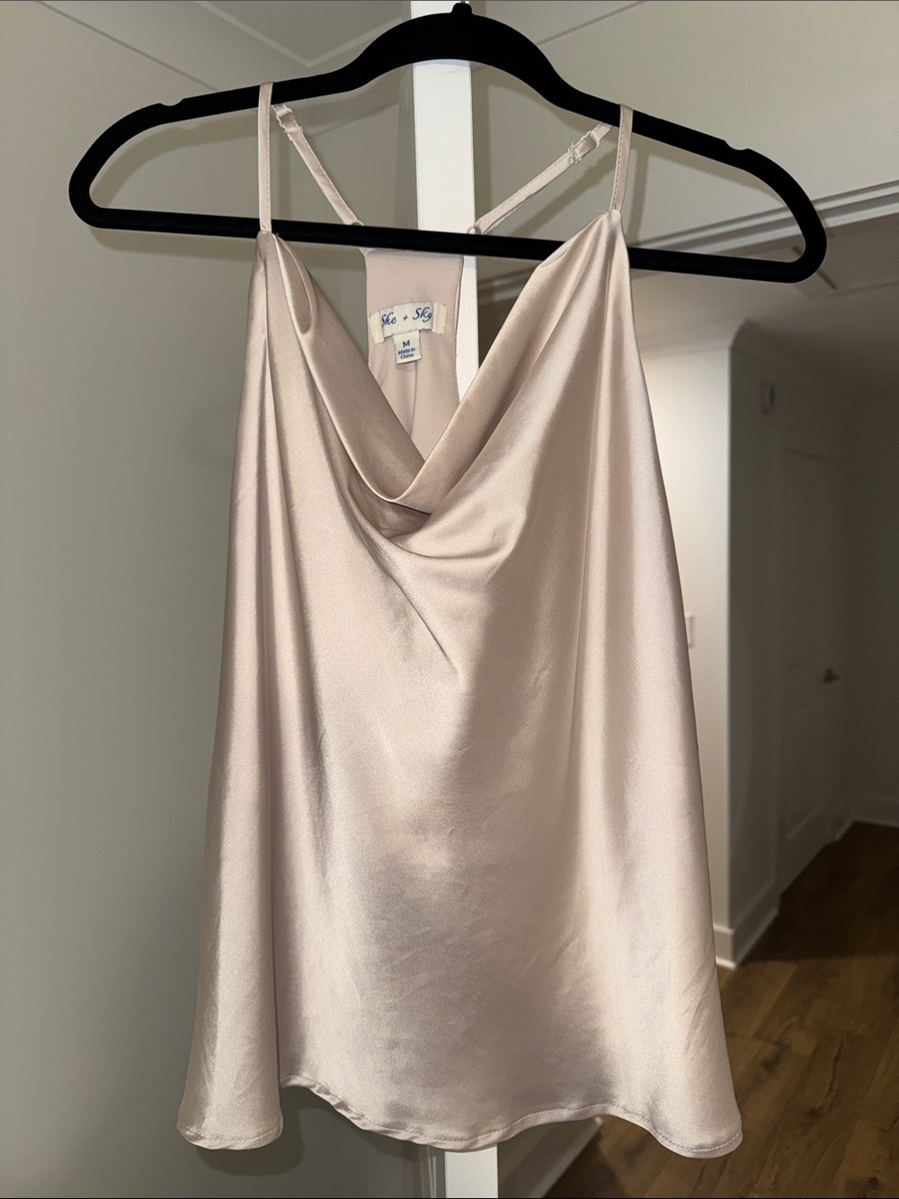 She + Sky Satin Cowl Neck Tank Top - Champagne Beige